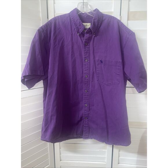 Eddie Bauer Shirt Men’s Short Sleeve Purple Denim Button Up Casual Outdoor Large - Picture 1 of 8